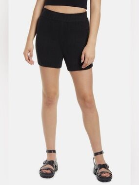Topshop Micro Knit Bike Shorts Cycling Pants Black Wool Stretch High Waisted